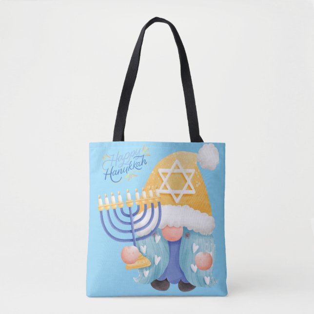 Bolsa Tote Gnomo feliz do hanukkah (Frente)