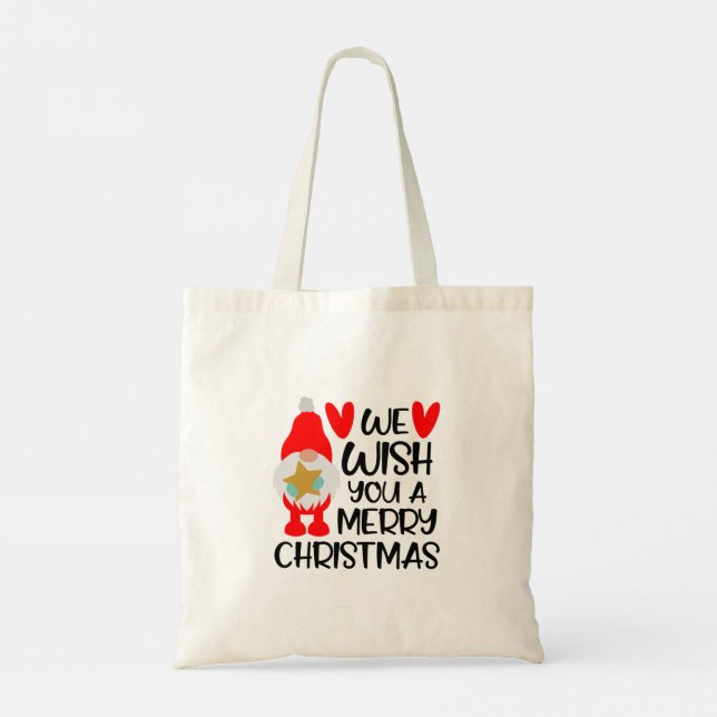Bolsa Tote Gnomo Whimsical - Feliz Coração de Natal (Verso)