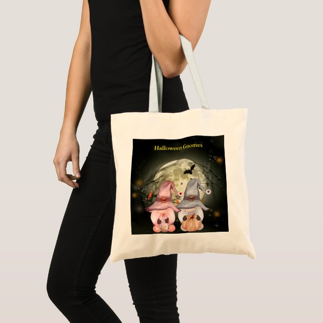 Bolsa Tote Gnomos de Halloween Trick ou Tratar Família de Lua (Frente (produto))