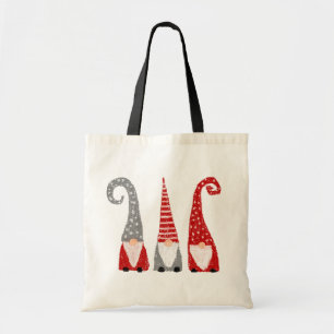 Bolsa Tote Gnomos de Natal Desenhados à Mão Vermelho Branco C