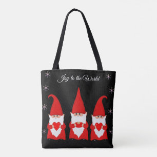 Bolsa Tote Gnomos de Natal Fofos em Preto