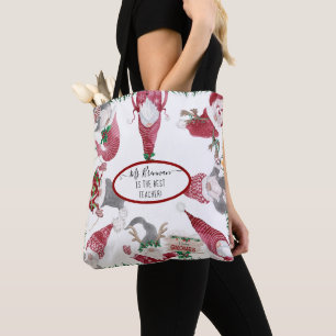 Bolsa Tote Gnomos de Natal Melhor Nome de Professora