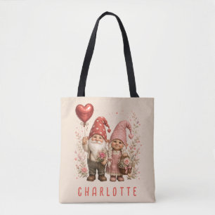Bolsa Tote Gnomos do Dia dos Namorados Florais Personalizados