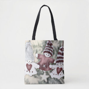 Bolsa Tote Gnomos Vintage em Desenho de Árvore de Natal