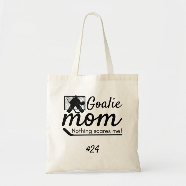 Bolsa Tote Goalie Hockey Mamãe Torta Negra (Frente)