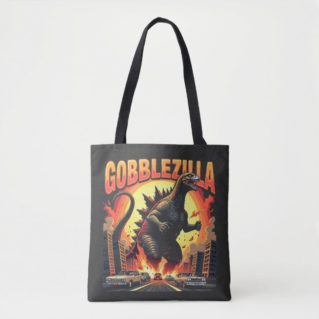 Bolsa Tote Gobblezilla Spooky Turquia Ação de Graças Gobble (Frente)