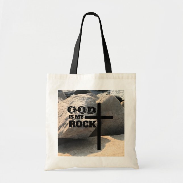 Bolsa Tote God is My Rock Bible Verse Black Cross Christian (Frente)