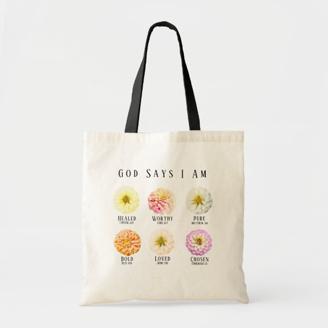 Bolsa Tote God Says I Am Affirmation Pastel Floral (Frente)