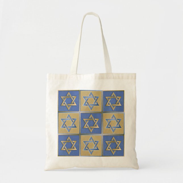 Bolsa Tote Gold Blue Star of David Art Panels (Frente)
