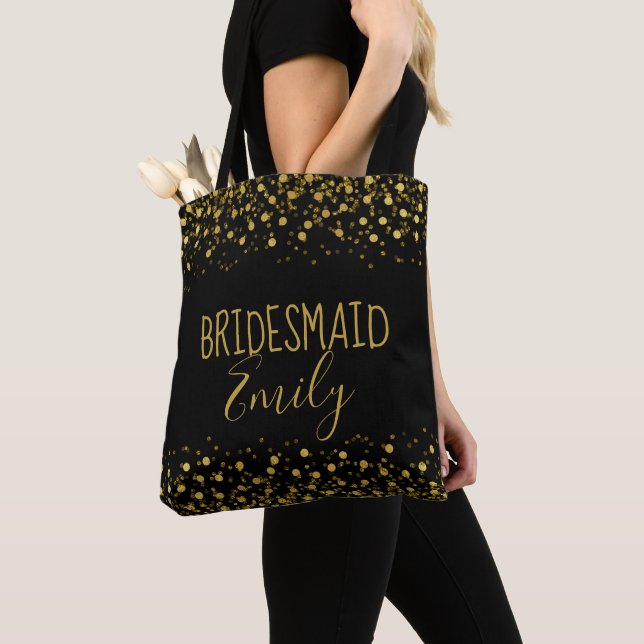 Bolsa Tote Gold Foil Confetti Bridesmaid Nome ID455 (Close Up)