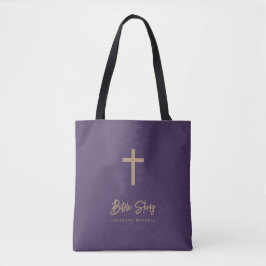 Bolsa Tote Gold Script Purple Personalized Bible Study
