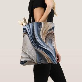 Bolsa Tote Golden Air - Azul Suave e Dourado Abstrato Fluido