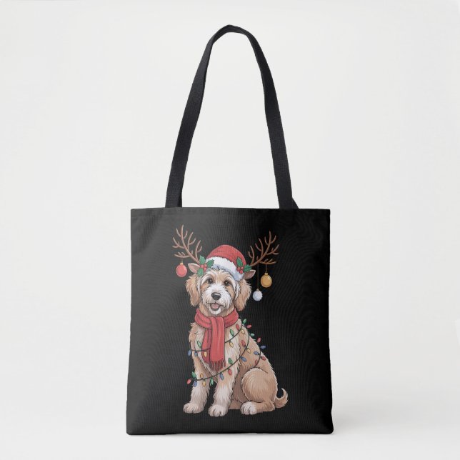 Bolsa Tote Golden Doodle Gorgeous Reindeer Christmas Tree  (Frente)