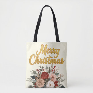 Bolsa Tote Golden Floral Merry Christmas Bouquet