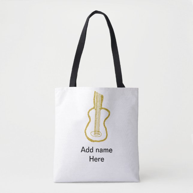 Bolsa Tote Golden glitter acoustic guitar add name doodle  (Frente)