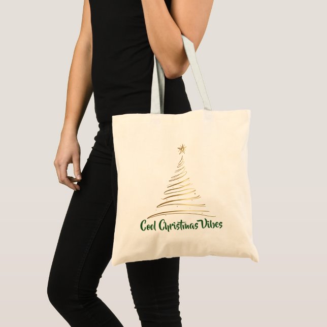 Bolsa Tote Golden Line Art Christmas Tree (Frente (produto))