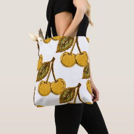 Bolsa Tote Golden Metallic Cherries Pattern