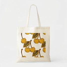 Bolsa Tote Golden Metallic Cherries Pattern