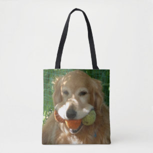 Bolsa Tote Golden Retriever & Bolas de Tênis 