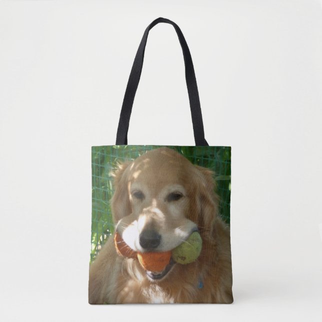Bolsa Tote Golden Retriever & Bolas de Tênis  (Frente)