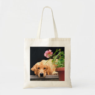 Bolsa Tote Golden retriever com sacola da flor