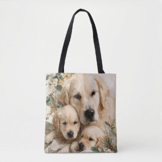 Bolsa Tote Golden Retriever Family Puppies Vintage Christmas