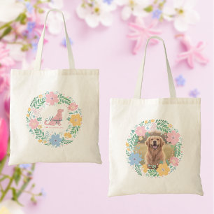 Bolsa Tote Golden Retriever Rosa Pastel com Foto Personalizad
