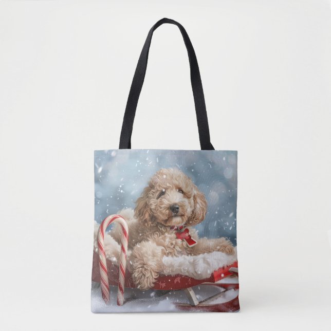 Bolsa Tote Goldendoodle Cachorro Natal Festivo (Frente)
