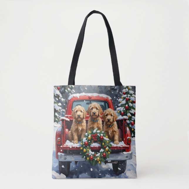 Bolsa Tote Goldendoodle Christmas Red Truck Holiday (Frente)