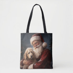 Bolsa Tote Goldendoodle com Papai Noel Natal Festivo