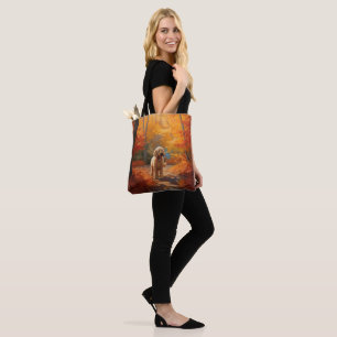 Bolsa Tote Goldendoodle nas Folhas de Outono Caídas Inspira