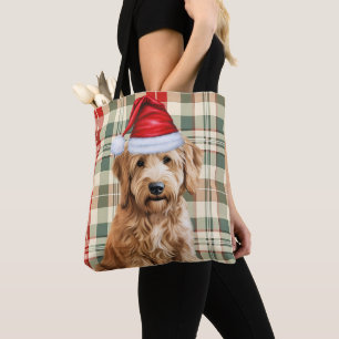Bolsa Tote Goldendoodle Natal Cachorro Xadrez Sazonal