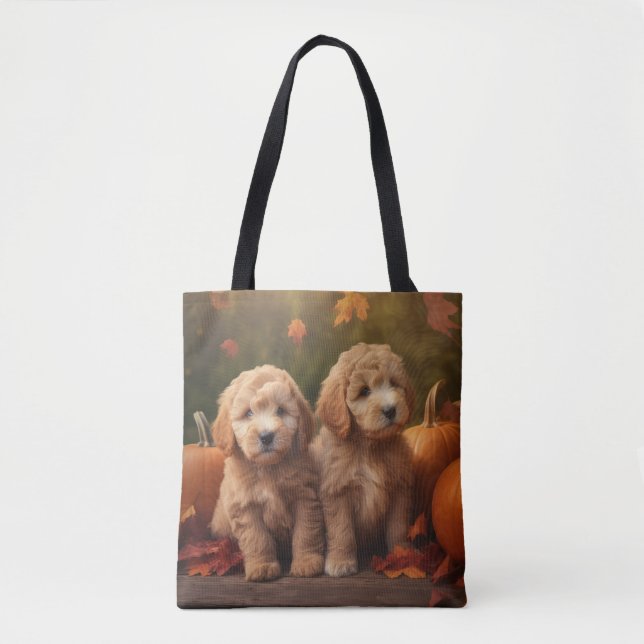 Bolsa Tote Goldendoodle Puppy Autumn Delight Pumpkin (Frente)