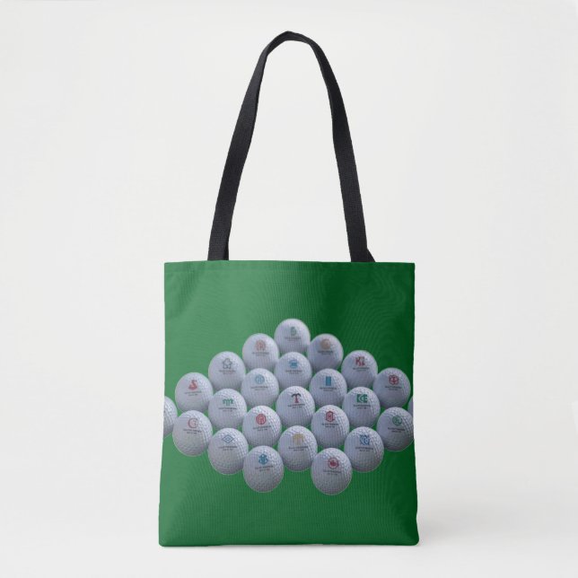 Bolsa Tote Golf Balls on a Green Background Are on a Shopping (Frente)