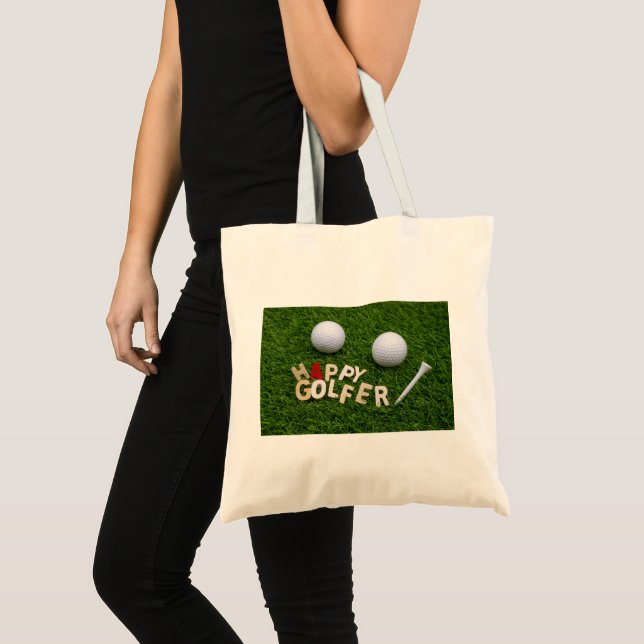Bolsa Tote Golf Happy Golfer com bola de golfe em verde (Frente (produto))
