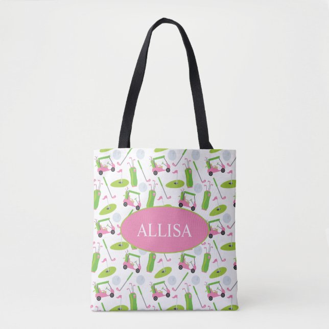 Bolsa Tote Golfe Rosa e Verde Personalizado (Frente)