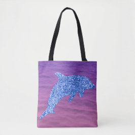 Bolsa Tote Golfinho De Brilho Azul No Mar Rosa E Roxo
