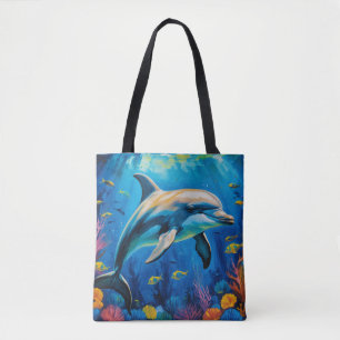 Bolsa Tote Golfinho de Pintura de Petróleo