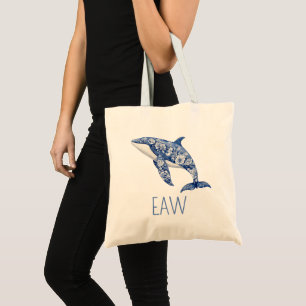 Bolsa Tote Golfinho de Praia Floral Azul Personalizado