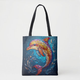 Bolsa Tote Golfinho em Estilo Artístico de Vitral Intrincado