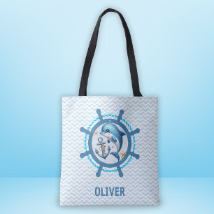 Bolsa Tote Golfinho Fofo Náutico & Âncora na Roda do Navio