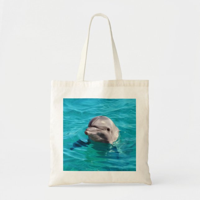 Bolsa Tote Golfinho na foto da água azul (Frente)