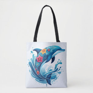 Bolsa Tote Golfinho ornamentado com Design Floral - Oceano Vi