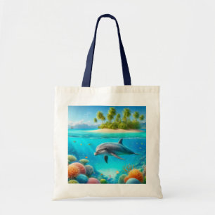 Bolsa Tote Golfinho submarino colorido tropical/Havaí