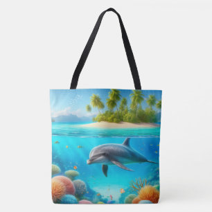 Bolsa Tote Golfinho submarino colorido tropical/Havaí