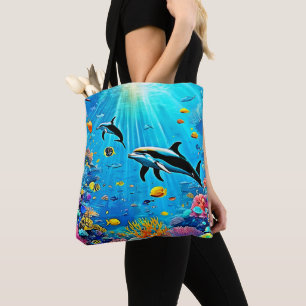 Bolsa Tote Golfinhos e Recife: Alegria Submarina