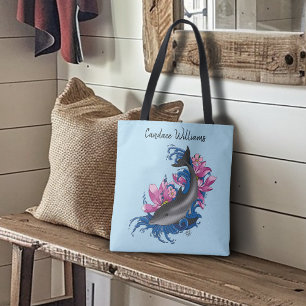 Bolsa Tote Golfinhos Flores de Lotus Cerejeiros