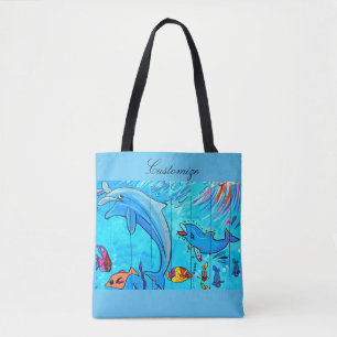 Bolsa Tote golfinhos risonhos design azul