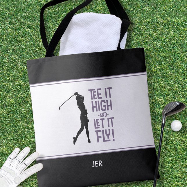 Bolsa Tote Golfista Bonito Humor Humor Negro Engraçado Roxo B (Cute Golfer Golf Humor Funny Black White Purple Tote Bag)