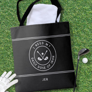 Bolsa Tote Golfista Humor de Ferro de Golfe Moderno Preto Bra